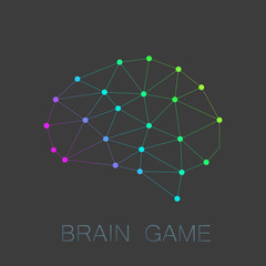 Brain Game Logo illustration. Brain polygon design. Modern vector low poly design.