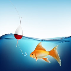 Goldfish in water and a fishing hook with a float. Stock vector © Key design