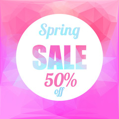 Spring sale banner on polygonal background. Sale vector banner