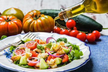 Panzanella on an elegant plate.
