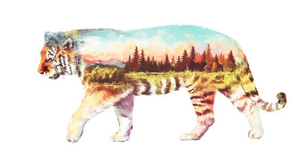 Tiger double exposure illustration