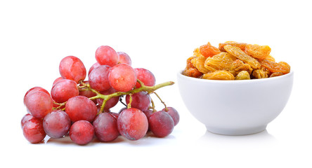 grape and raisin isolated on white