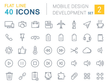 Set Vector Flat Line Icons Mobile Design