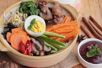 Bibimbap korean food is delicious.