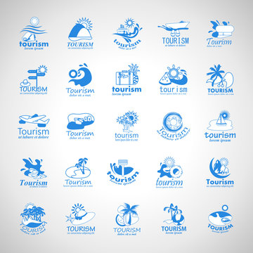 Summer Icons Set-Isolated On Gray Background.Vector Illustration,Graphic Design.Collection Of Vacation Icons. Travel Concept