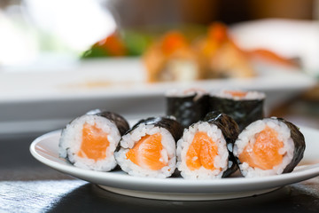 Sushi salmon with seaweed