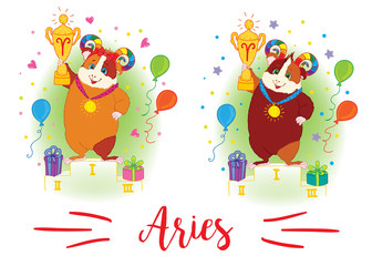 The signs of the zodiac. Guinea pig. Aries.
