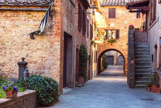Alleys the beautiful medieval town in Tuscany.