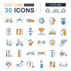 Set Vector Flat Line Icons Cycling