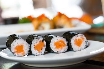 Sushi salmon with seaweed