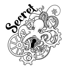The original illustration of Steampunk octopus with gears and mechanisms. 