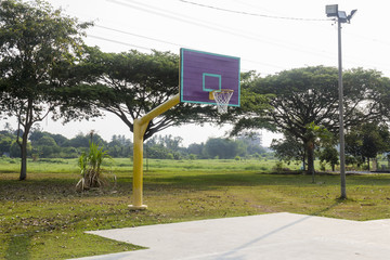 Empty basketball court hoop net, outdoor basketball court for sport leisure at recreation park