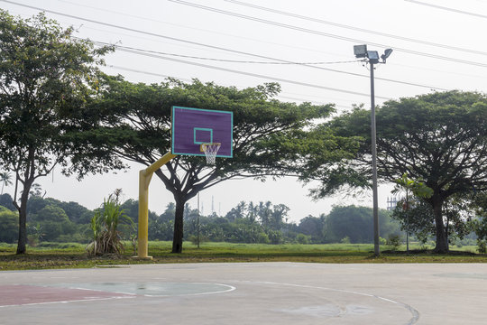Empty basketball court hoop net, outdoor basketball court for sport leisure at recreation park