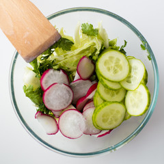 salad in a glass dish