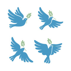 Flying dove vector sketch set. Dove of Peace. 