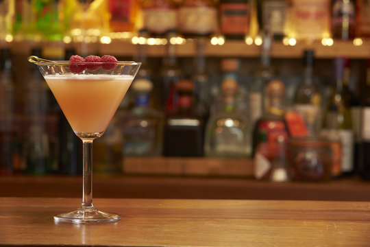 Colorful Cocktail In Glass On Bar Counter