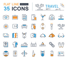 Set Vector Flat Line Icons Travel