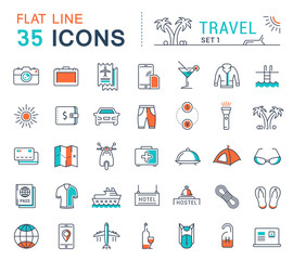 Set Vector Flat Line Icons Travel