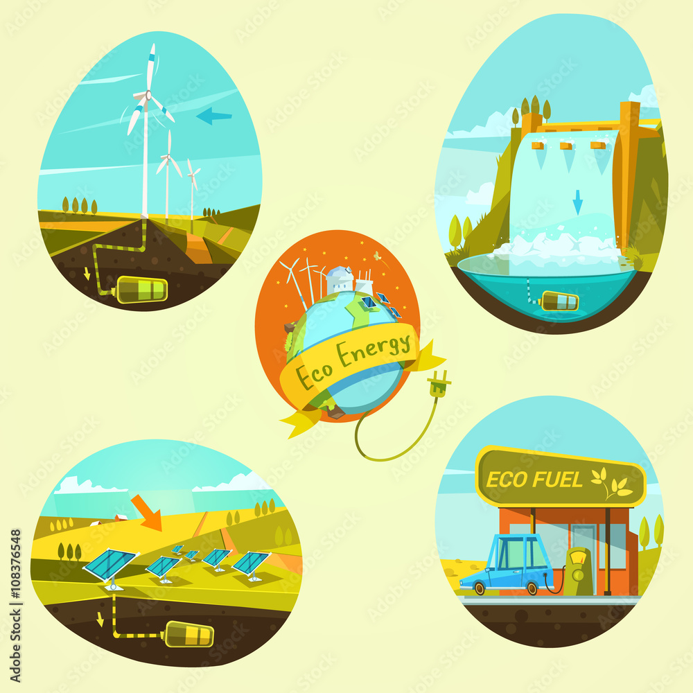 Poster Ecological energy cartoon set