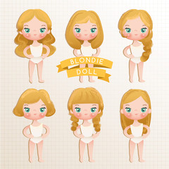 Set of Cute Paper Doll : Vector Illustration