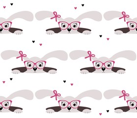 Cute bunny girl seamless pattern on white background