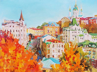 oil painting, cityscape, downtown stree - 108377921