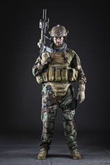 US Army Soldier on Dark Background - 108377942