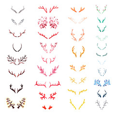 Set of varicolored watercolor deer horns
