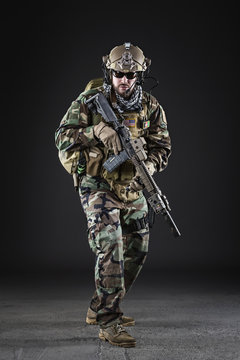 US Army Soldier on Dark Background