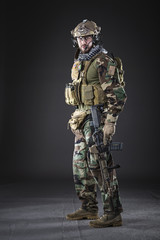 US Army Soldier on Dark Background - 108378737
