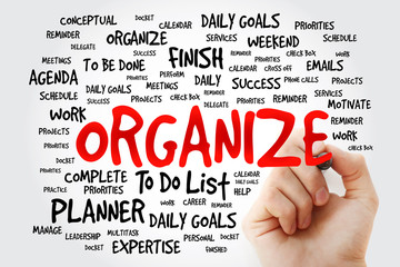 Hand writing Organize word cloud business concept