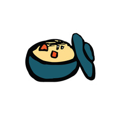 Japanese soya soup or Miso doodle drawing style on white backgro