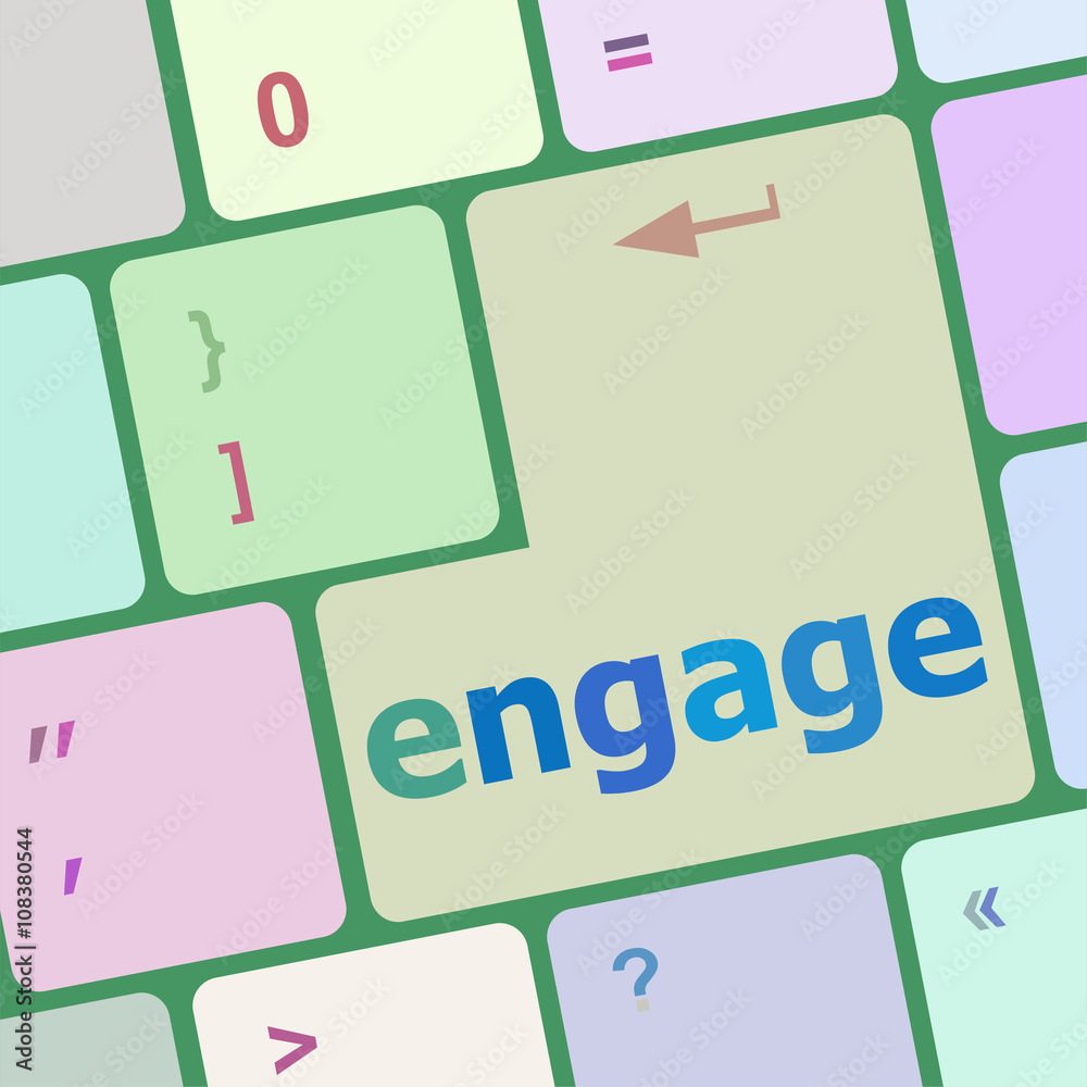 Poster engage button on computer pc keyboard key vector illustration