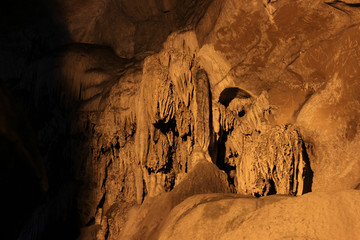 Stalactite and Stalagmite caves are located on the East coast of India, in the Ananthagiri hills of the Araku valley, Visakhapatnam in Andhra Pradesh, India. Formations of rocks inside Borra Caves.