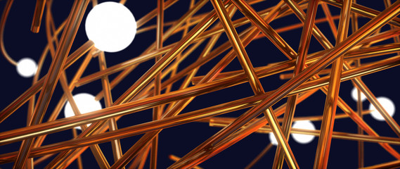 Intertwining wire and glowing balls. Abstract illustration