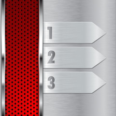 Metal background with red perforated stripe and steel arrows