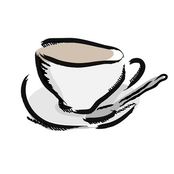 Hand draw simple sketch cup of coffee vector illustration. Can b
