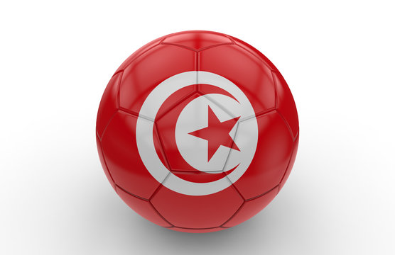 Soccer ball with Tunisia flag; 3d rendering