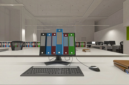 Ebook, E-Learning, Banca Dati, Faldoni, registri, backup, Ufficio con computer