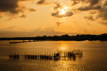 Naklejka premium Fish cages Bridge Laem Sing Chanthaburi, Thailand