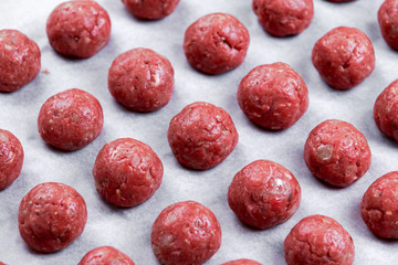 raw beef meat balls. ready to cook. 