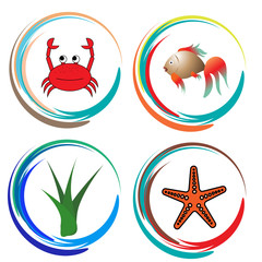 Set of Sea round icons. Vextor illustration