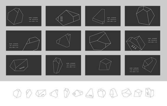 Collection of business cards with geometric outline shapes  