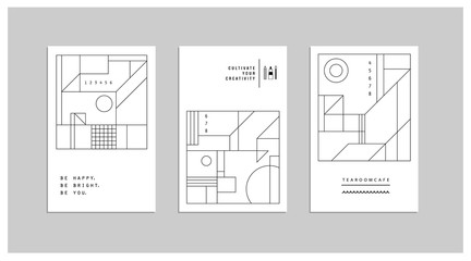 Collection of universal cards. Templates with trendy geometric patterns