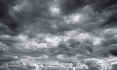 Storm clouds, cloudy sky over horizon.