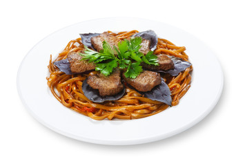 Beef brown noodles restaurant dish