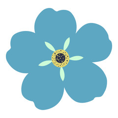 Beautiful isolated and hand drawn flower with light blue petals and dotted stamens from the top view on white background - Eps10 Vector graphics and illustration