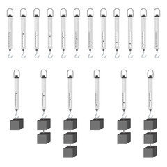 Isolated gray dynamometer set with a hook, different result indicators and cubic weight loads for scientific purposes on a white background - Eps10 Vector graphics and illustration