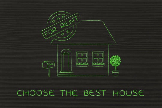 house with 5 stars rating & For Rent sign, choose the best house