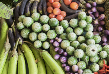 Close up of various colorful raw vegetables